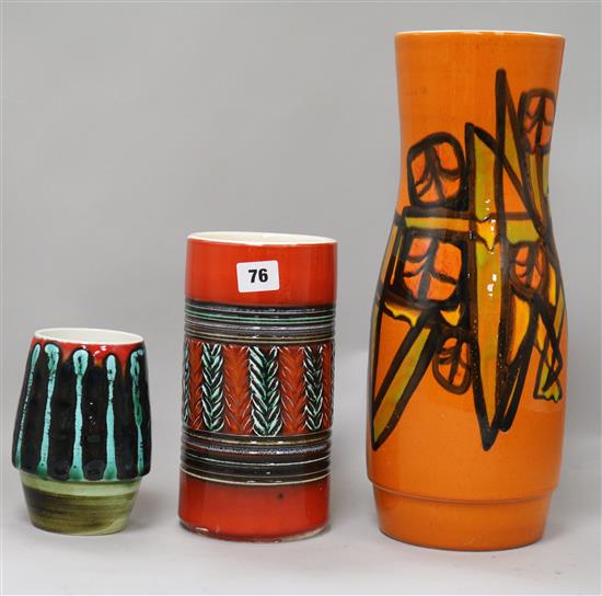 Three Poole pottery Delphis vases